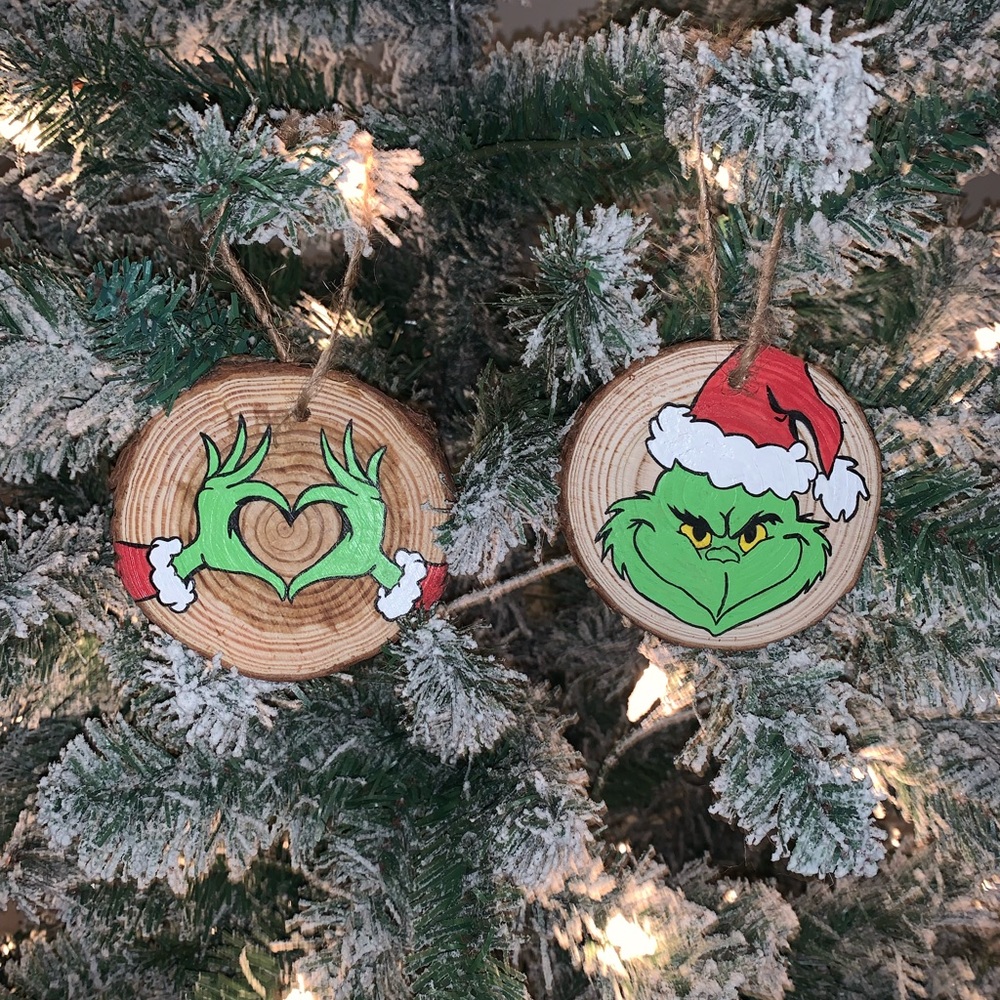 Set of 2 Grinch Handpainted ornaments